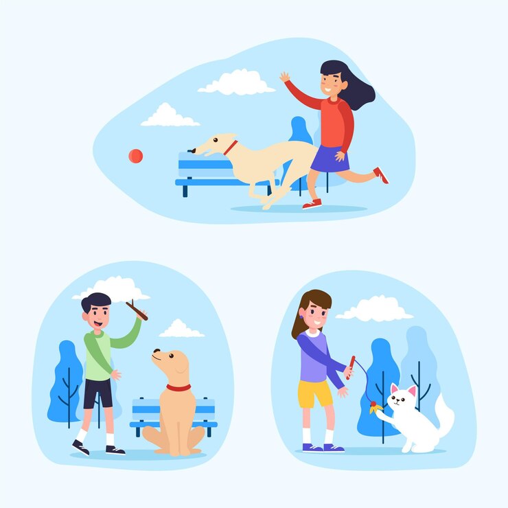 Vetor grátis pessoas brincando com suas ilustrações de animais de estimação