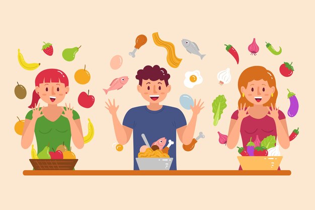 Pessoas com comida ilustrada conceito