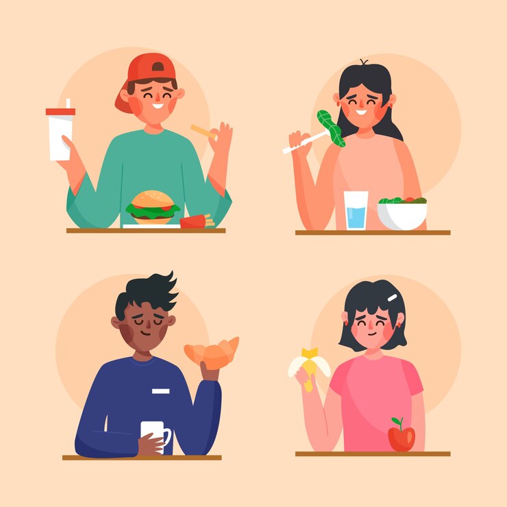 Vetor grátis pessoas com comida