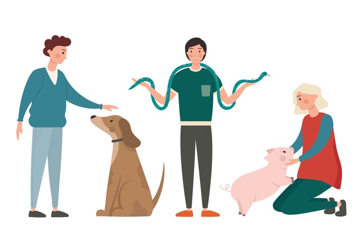 Vetor grátis pessoas com diferentes animais de estimação