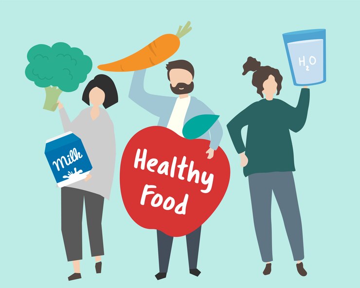 Vetor grátis pessoas com ilustração de comida saudável