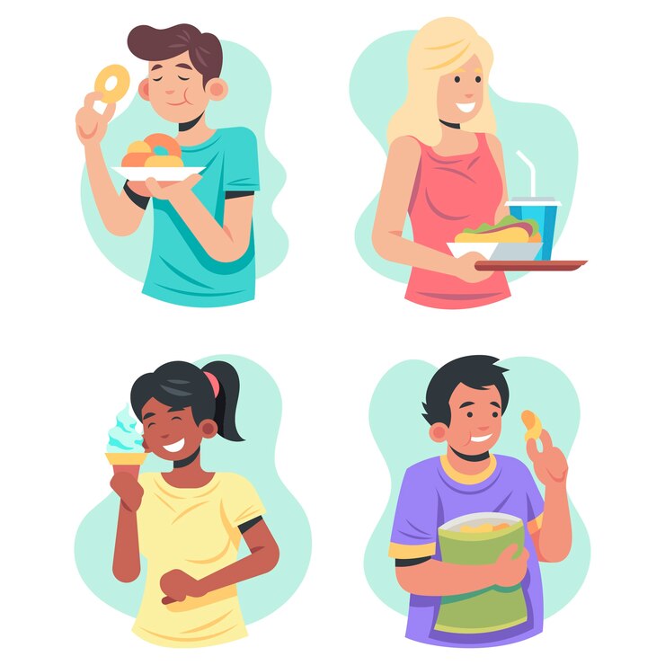 Vetor grátis pessoas com ilustração de comida