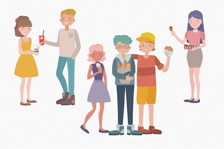 Vetor grátis pessoas com ilustração de comida