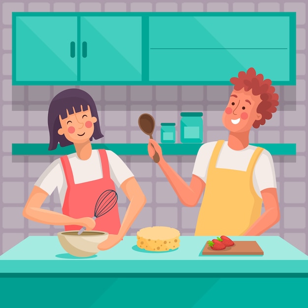 Pessoas cozinhando ilustração