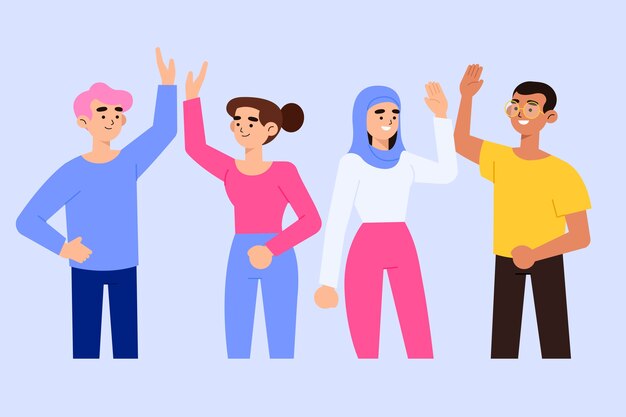 Pessoas dando conceito de ilustração cinco alta