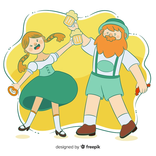 Vetor grátis pessoas de desenhos animados, celebrando a oktoberfest