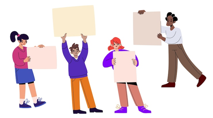 Vetor grátis pessoas de desenhos animados segurando cartazes enquanto protestam