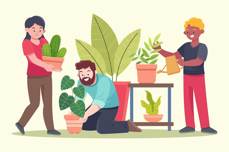 Vetor grátis pessoas de design plano cuidando das plantas juntas