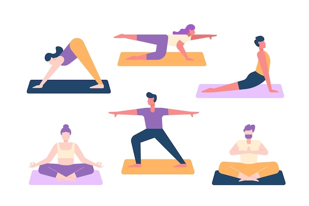 Vetor grátis pessoas de design plano fazendo yoga