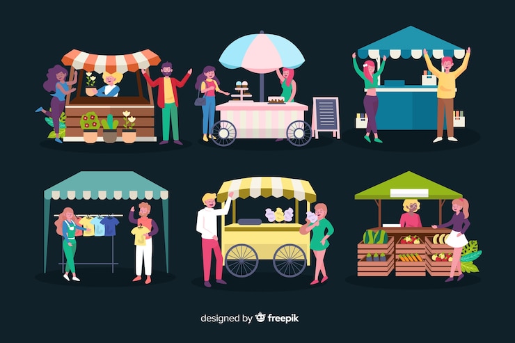 Vetor grátis pessoas de design plano na feira à noite
