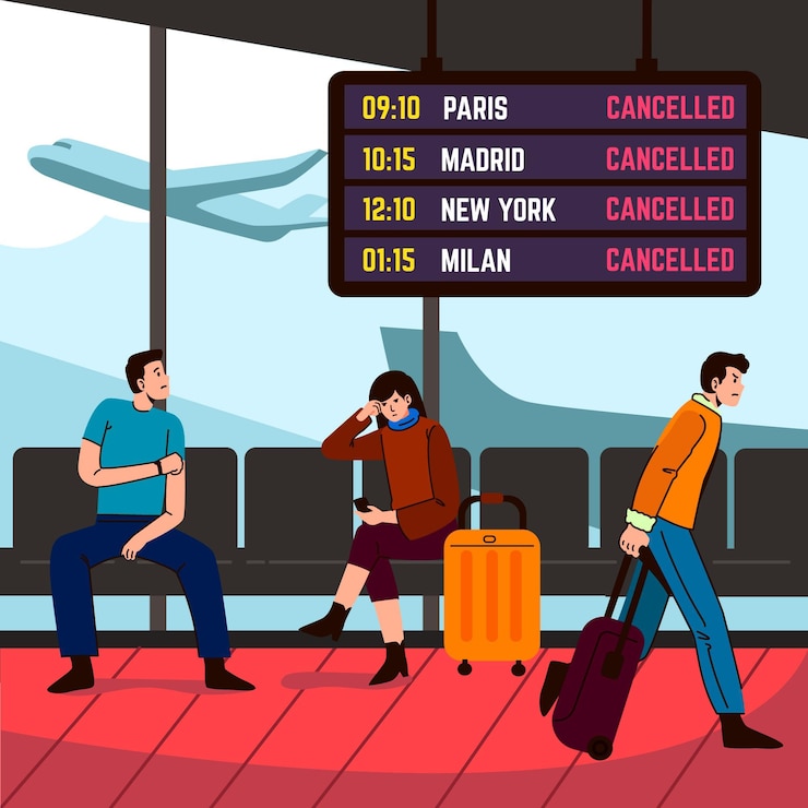 Vetor grátis pessoas de voo canceladas esperando no aeroporto