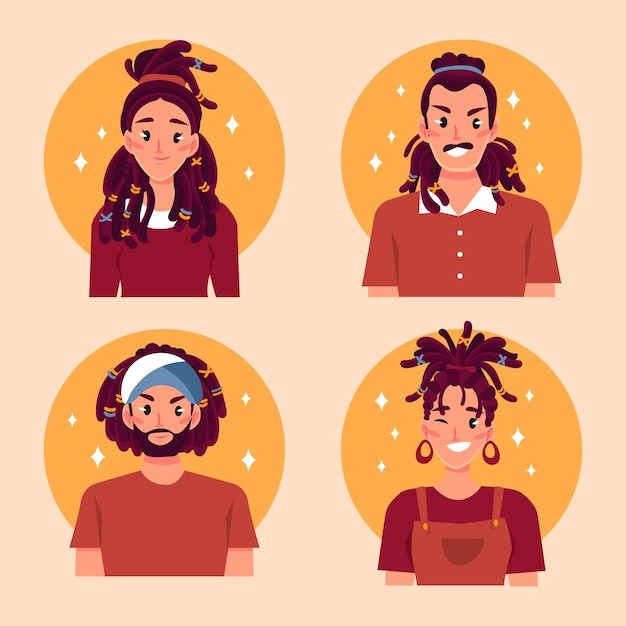 Vetor grátis pessoas desenhadas à mão com ilustração de dreadlocks