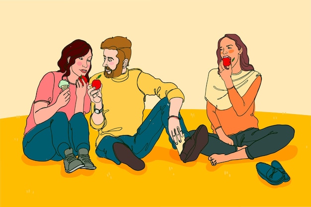 Vetor grátis pessoas desenhadas à mão comendo ilustração
