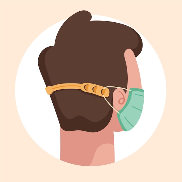Pessoas desenhadas à mão plana usando uma alça de máscara facial ajustável