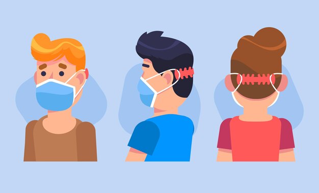 Pessoas desenhadas usando uma alça de máscara facial ajustável