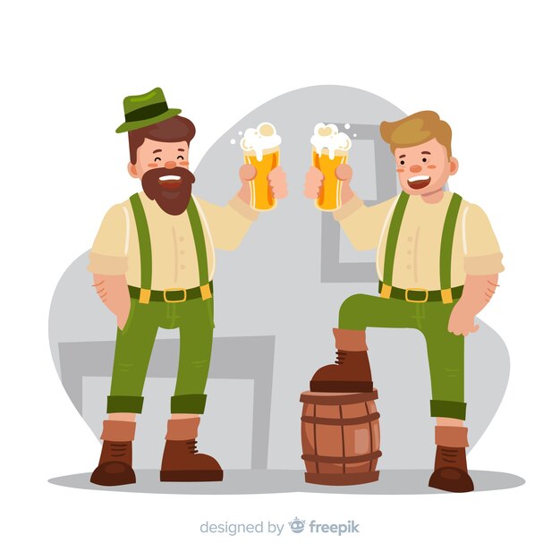 Pessoas dos desenhos animados, celebrando a oktoberfest