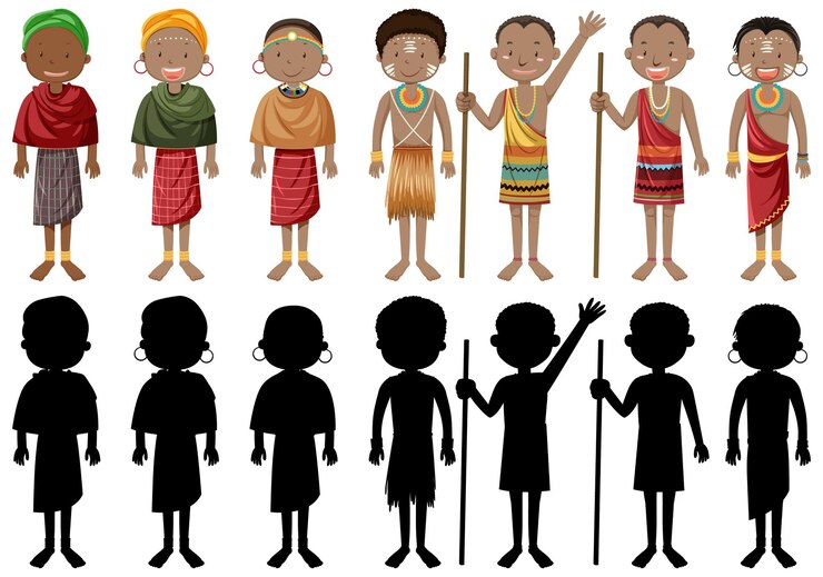 Vetor grátis pessoas étnicas de tribos africanas com roupas tradicionais