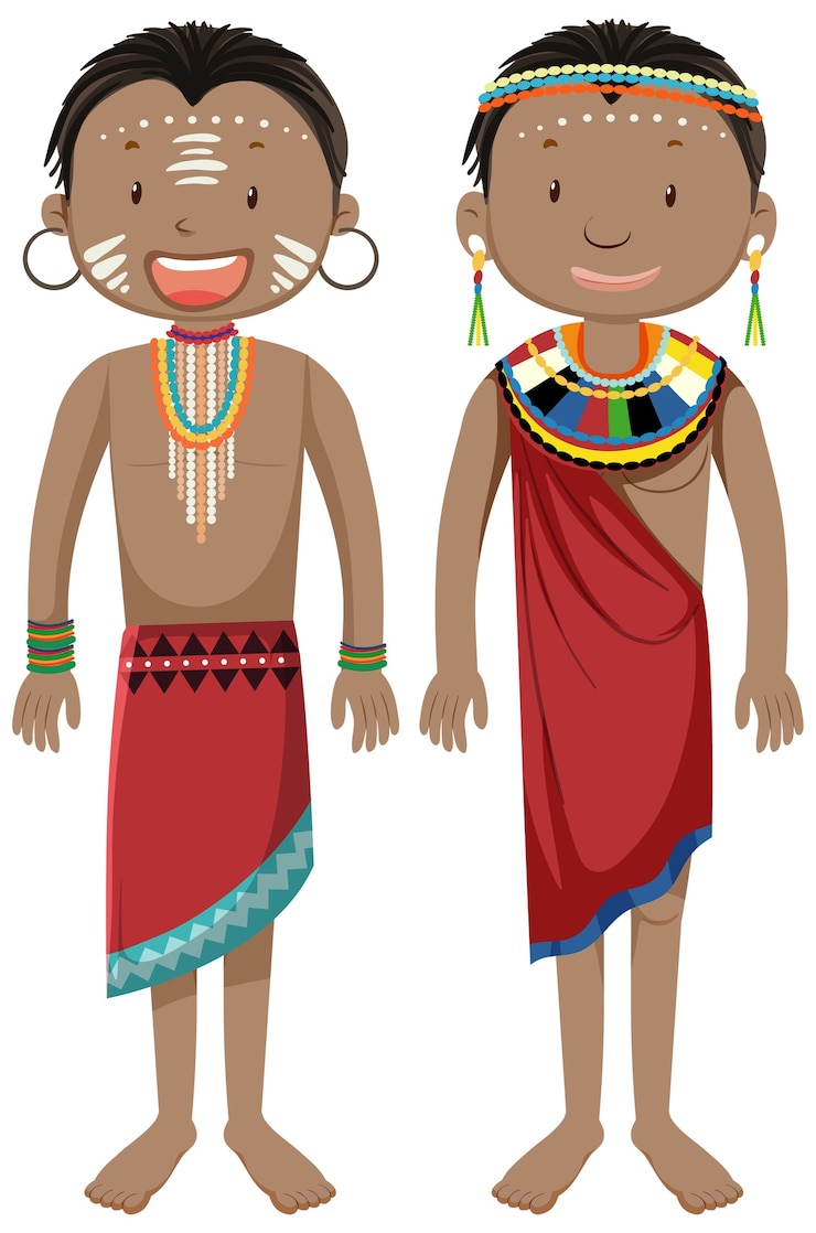 Vetor grátis pessoas étnicas de tribos africanas em um personagem de desenho animado com roupas tradicionais