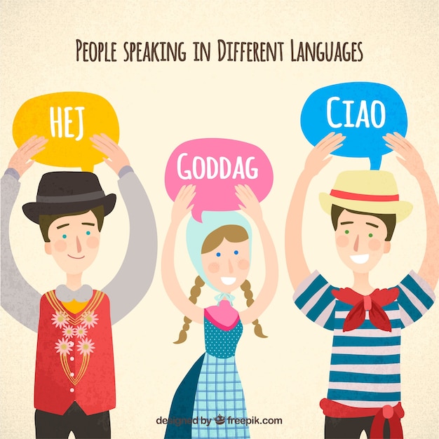Pessoas falando línguas diferentes com design plano