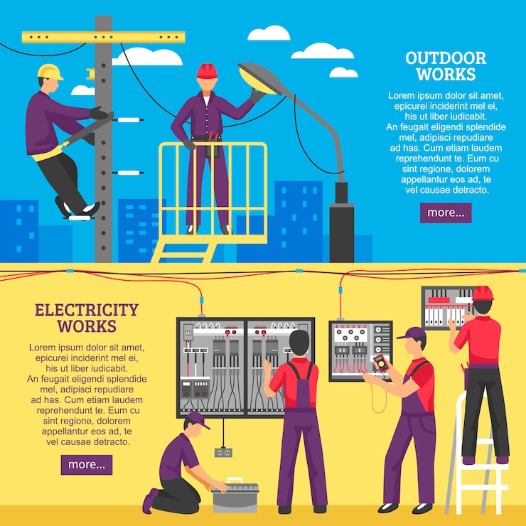 Vetor grátis pessoas fazendo obras elétricas banners horizontais