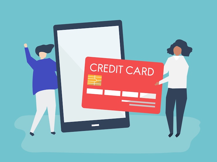 Vetor grátis pessoas fazendo uma ilustração de transação de cartão de crédito on-line