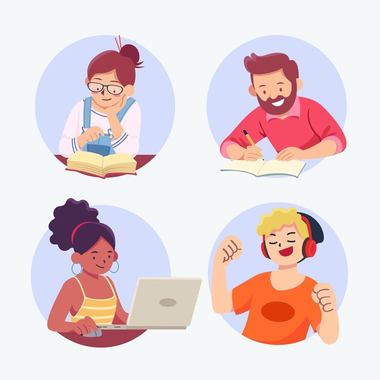 Vetor grátis pessoas modernas fazendo atividades culturais
