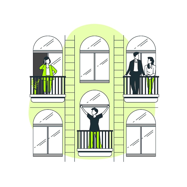 Vetor grátis pessoas nas varandas / ilustração do conceito de janelas