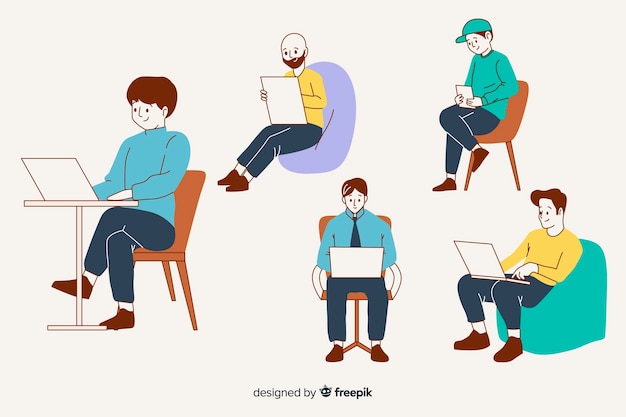 Pessoas no escritório em estilo de desenho coreano