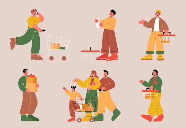 Pessoas no supermercado ou visitantes de mercearia na loja