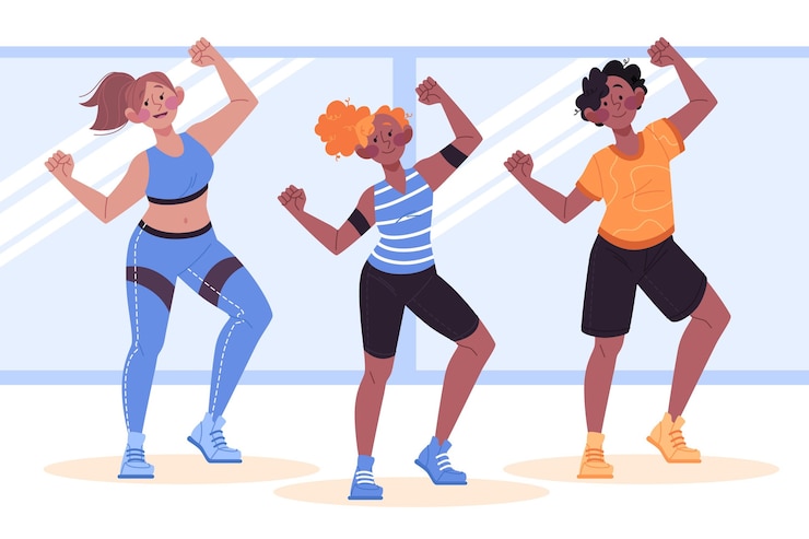 Vetor grátis pessoas participando juntas de uma aula de dança fitness