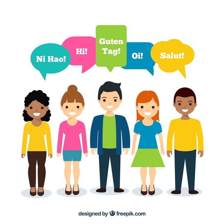 Vetor grátis pessoas planas com palavras em diferentes idiomas