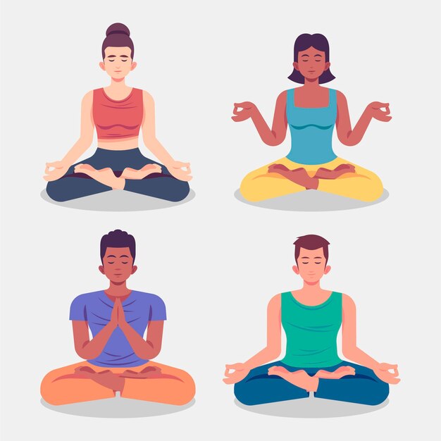 Pessoas planas meditando ilustração
