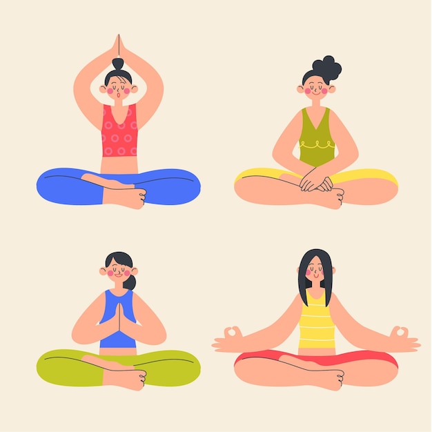 Vetor grátis pessoas planas meditando ilustração