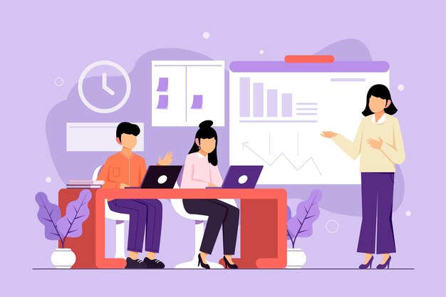 Pessoas planas orgânicas em treinamento empresarial ilustrado
