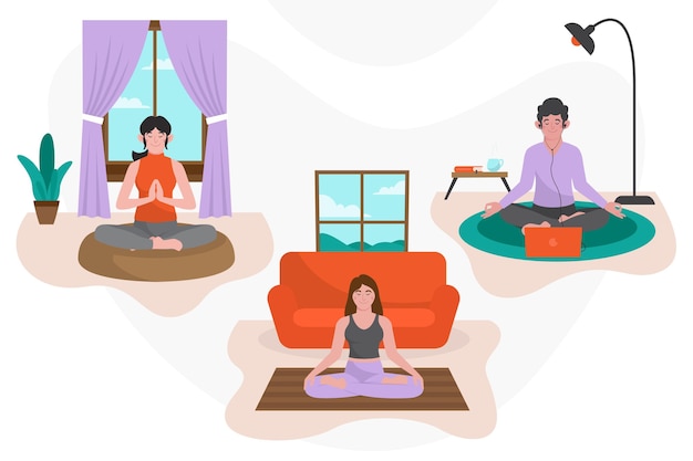 Vetor grátis pessoas planas orgânicas meditando ilustração