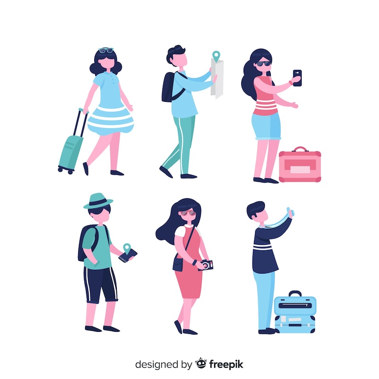 Vetor grátis pessoas planas viajando em diferentes situações