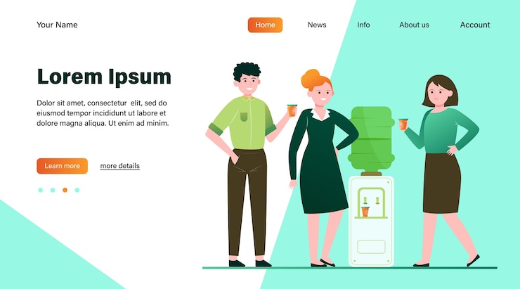 Vetor grátis pessoas positivas bebendo água no refrigerador. colegas de escritório, conversando, quebrar ilustração vetorial plana. bebidas, refrigerantes, design de site com conceito de refrigerador de água ou página de destino