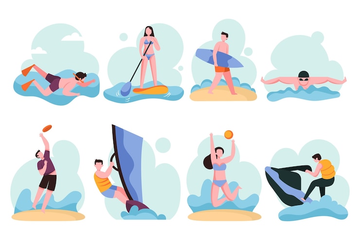 Vetor grátis pessoas praticando esportes de verão