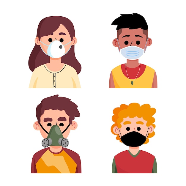Vetor grátis pessoas que usam diferentes tipos de máscaras faciais