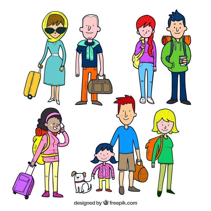 Vetor grátis pessoas que viajam no estilo desenhado a mão