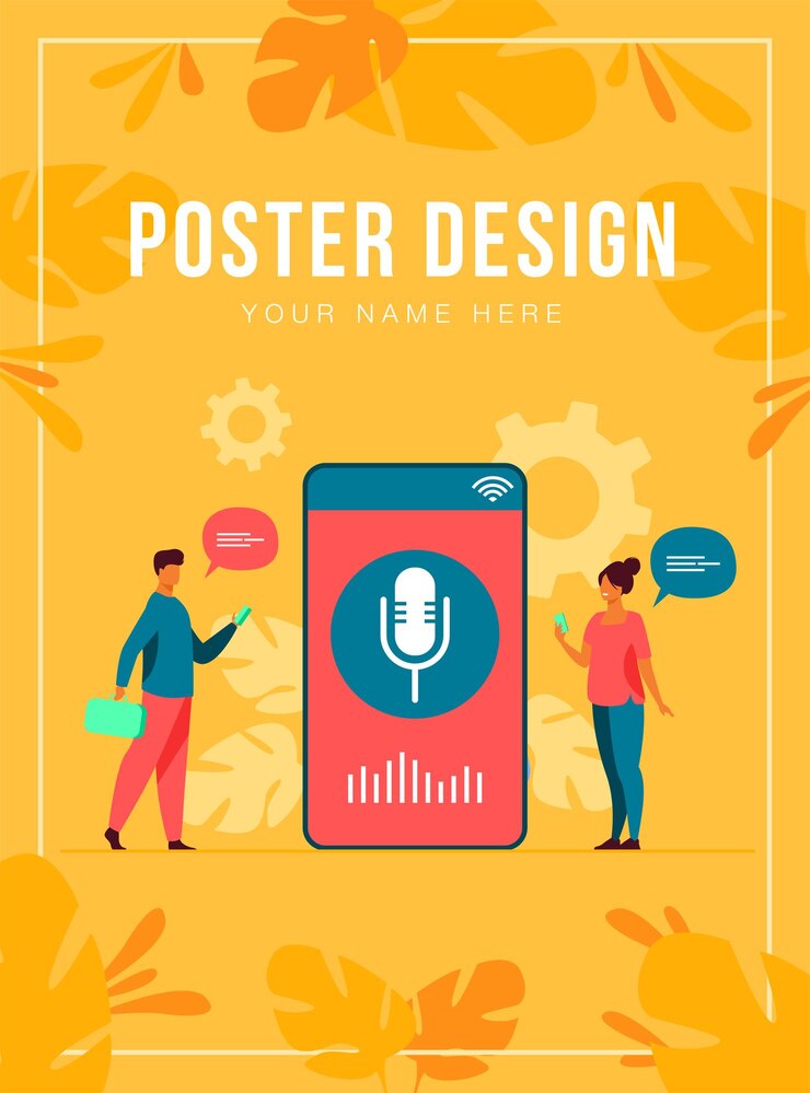 Vetor grátis pessoas usando o aplicativo de assistente de voz no smartphone com alto-falante na tela. ilustração para tecnologia de som, ia, interface inteligente, conceito de desenvolvimento de software