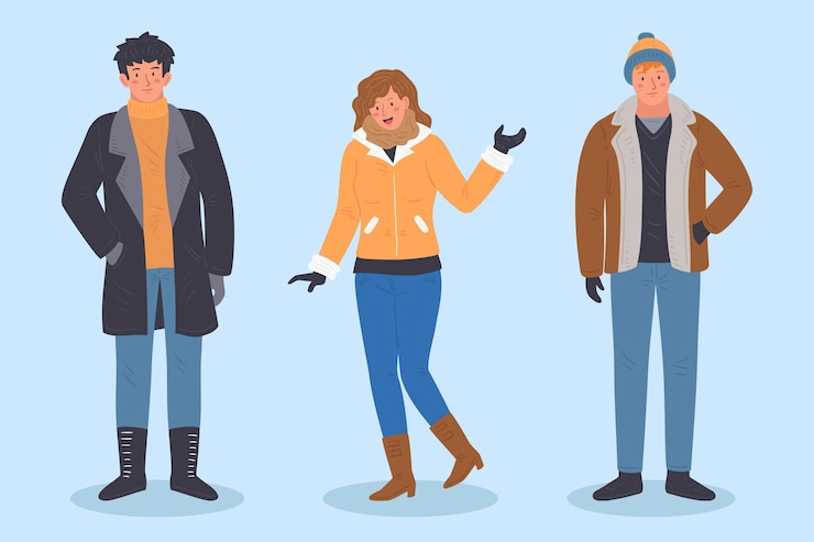 Vetor grátis pessoas vestindo roupas de inverno aconchegantes