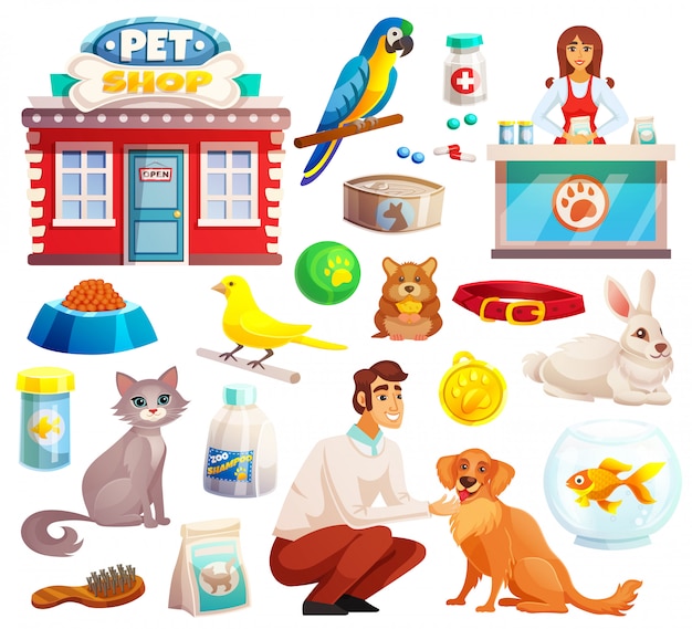 Pet shop decorative icons set