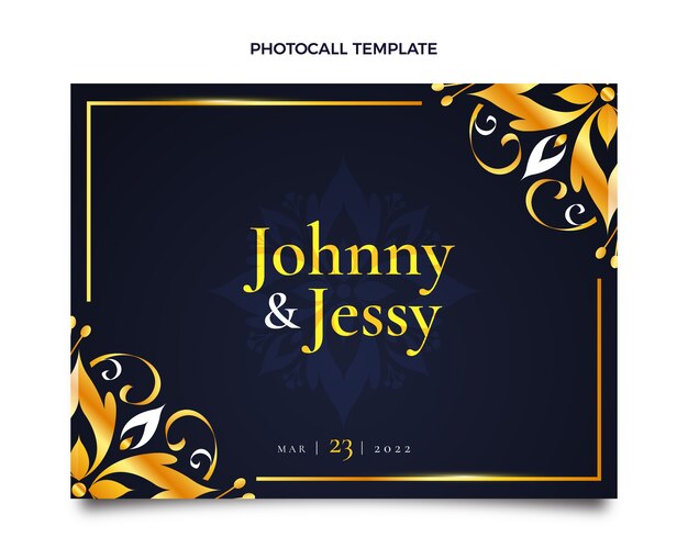 Photocall de casamento dourado de luxo realista