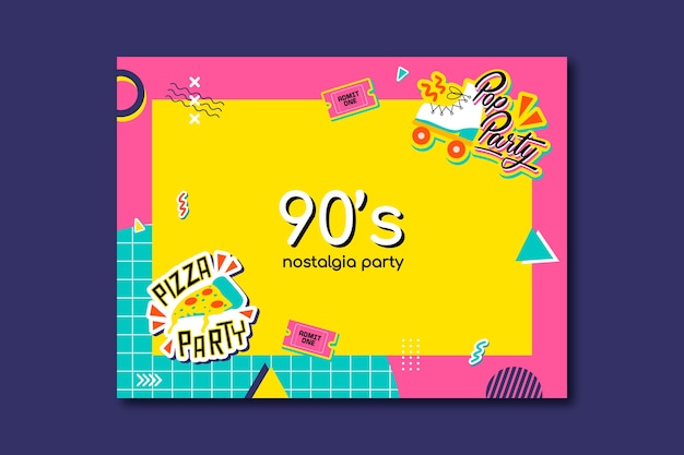 Photocall de festa colorida de design plano dos anos 90