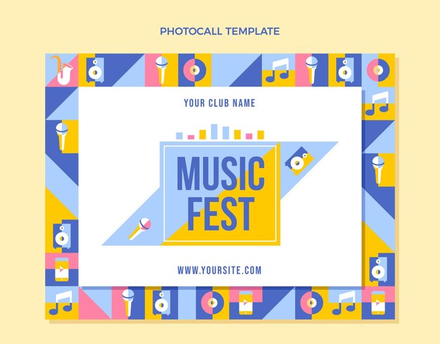 Photocall de festival de música em mosaico de design plano