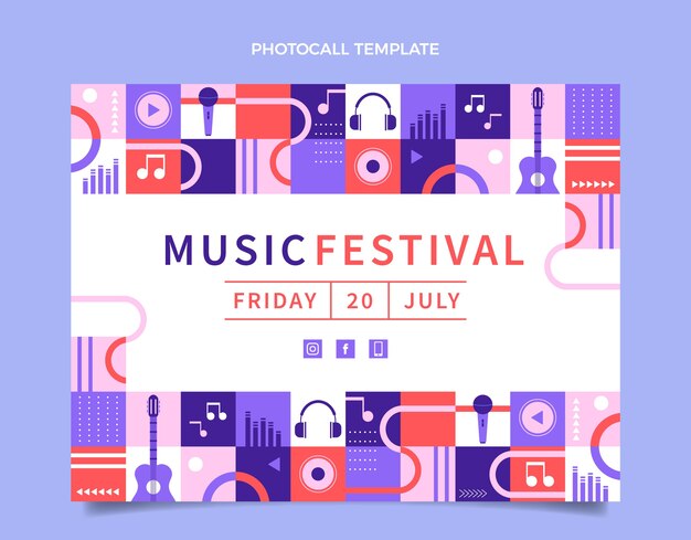 Photocall de festival de música poligonal de design plano