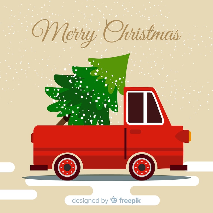 Vetor grátis pick-up com árvore de natal