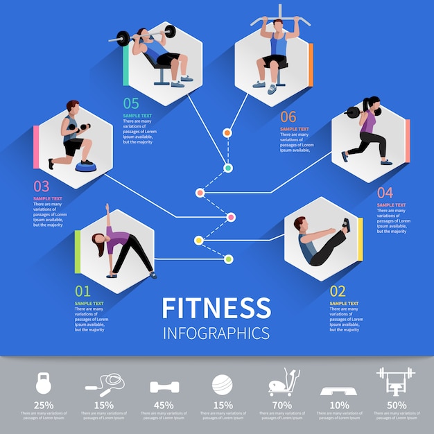 Pictogramas de hexágono programa de desenvolvimento de força muscular e aeróbica de aptidão