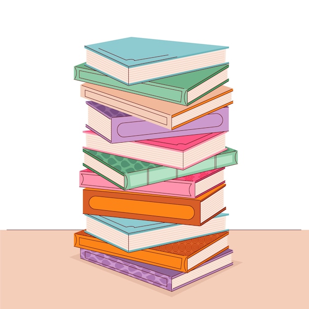 Vetor grátis pilha de design plano desenhado à mão de ilustração de livros